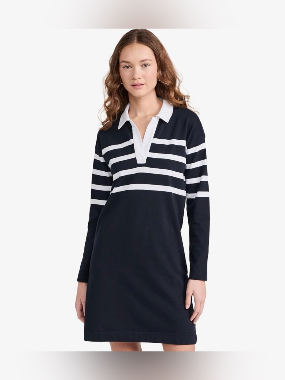 Faherty Rugby Jersey Dress Navy Cape May Stripe Polo Size Large EUC